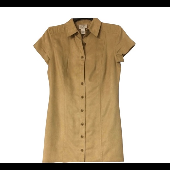Ann Taylor LOFT Petites Suede Tan Dress 4P - Super Cute! - Picture 1 of 4